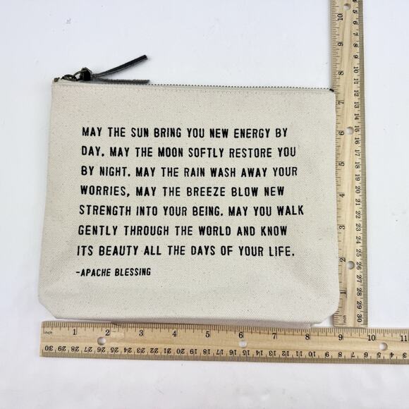 Sugarboo Apache Blessing Quote Inspirational Makeup Bag Beige Canvas Zip 9”x7” - Picture 3 of 3
